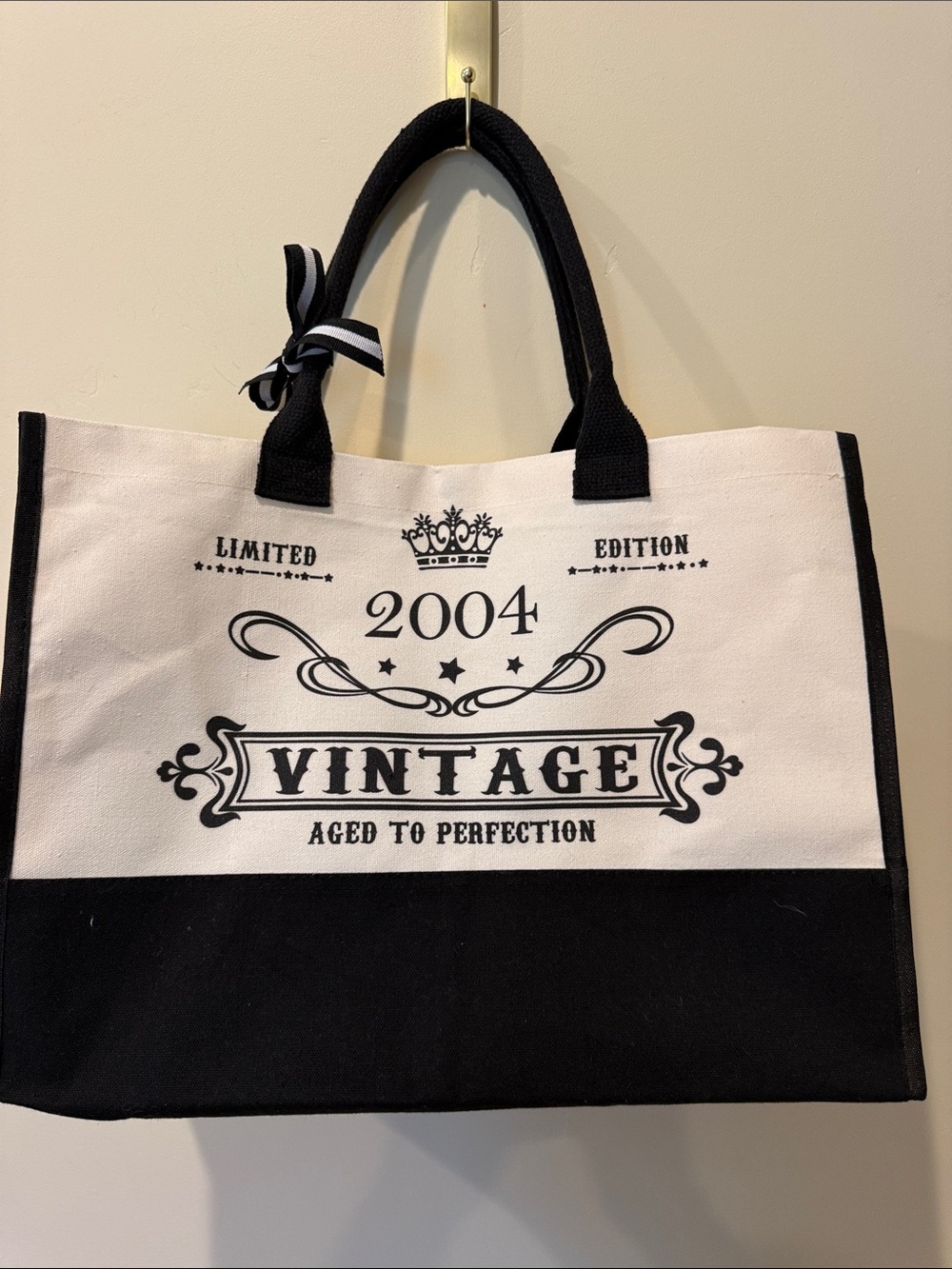 Back in 2004 Canvas Ivory Black Tote Bag  Birthday Gift New Beach Bag Travel